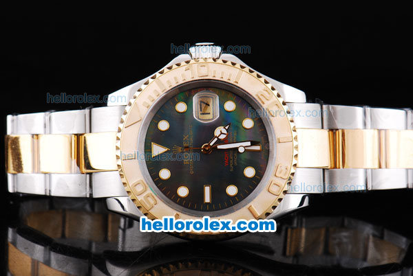 Rolex Yacht-Master Oyster Perpetual Chronometer Automatic Two Tone with Black Shell Dial,Gold Bezel and Round Bearl Marking-Small Calendar - Click Image to Close